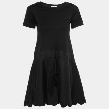 Pre Owned See by Chloe Black Cotton Scalloped Mini Dress XS   
