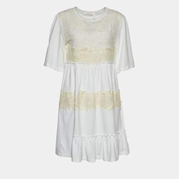 Pre Owned See by Chloe White Lace & Cotton Knit Mini Dress L