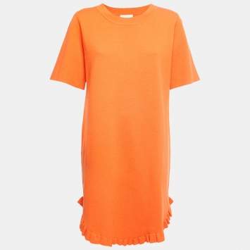 Pre Owned See by Chloe Burnt Brown Stretch Knit Ruffled Hem Shift Dress XL
