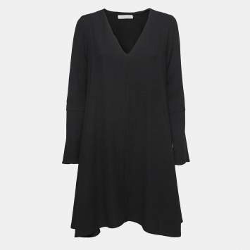 Pre Owned See by Chloe Black Textured Crepe V Neck Midi Dress S  
