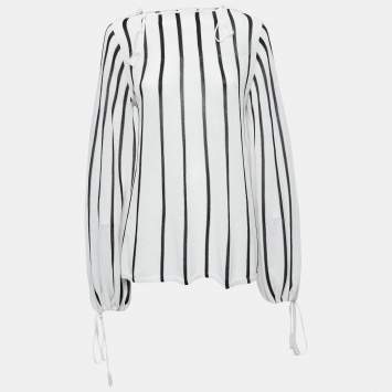 Pre Owned See by Chloe White Striped Knit String Tie Blouse L