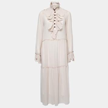 Pre Owned See by Chloe Beige Crepe de Chine Ruffled Tiered Maxi Dress M
