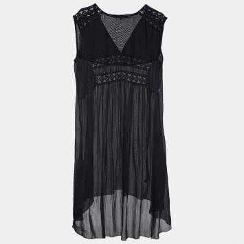 Pre Owned See by Chloe Black Cotton Lace Trim Tie Detail Mini Dress XL