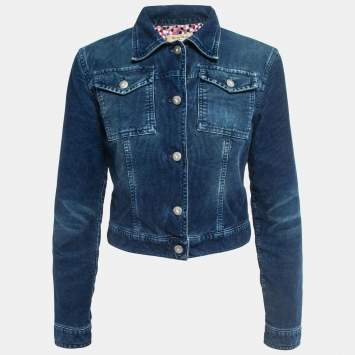 Pre Owned See by Chloe Blue Distressed Corduroy Button Front Cropped Jacket S