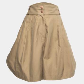 Pre Owned See by Chloe Khakhi Cotton Side Button Detail Pleated Shorts L