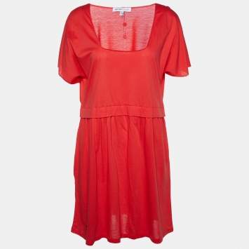 Pre Owned See by Chloé Coral Red Cotton Knit Mini Dress M