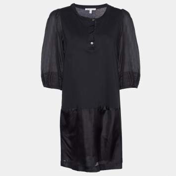 Pre Owned See by Chloe Black Cotton Knit & Silk Shift Dress L