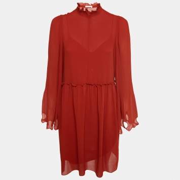 Pre Owned See by Chloé Earthy Red Georgette Bell Sleeve Mini Dress S