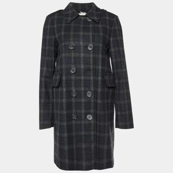 Pre Owned See by Chloe Black Checked Wool Double Breasted Coat M
