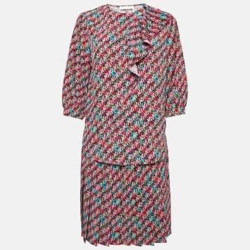Pre Owned See by Chloe Multicolor Floral Print Crepe Skirt Blouse Set S