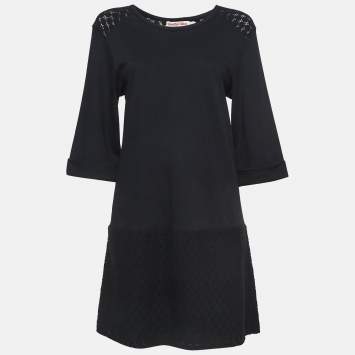 Pre Owned See by Chloe Black Lace and Cotton Long Sleeve Short Dress S