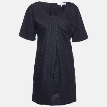 Pre Owned See by Chloe Grey Checked Wool & Cotton Shift Dress S