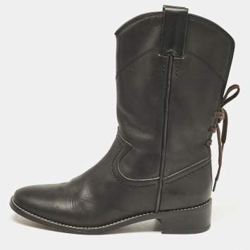 Pre Owned See by Chloe Black Leather Mid Calf Boots Size 37