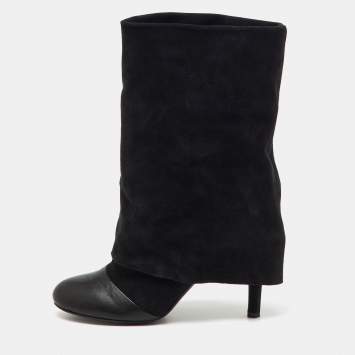 Pre Owned See by Chloe Black Suede and Leather Foldover Mid Calf Boots Size 39