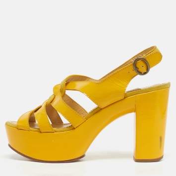 Pre Owned See by Chloe Yellow Patent Leather and Suede Strappy Platform Sandals Size 40