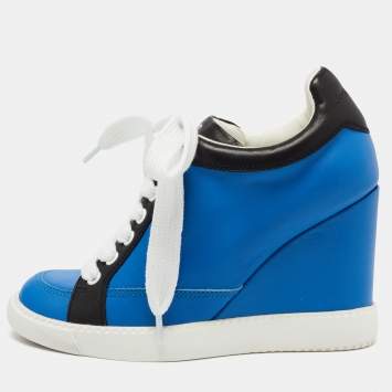 Pre Owned See by Chloe Blue Leather Wedge Sneakers Size 37.5