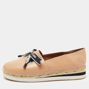 Pre Owned See by Chloe Beige Leather Bow Slip On Espadrilles Size 40