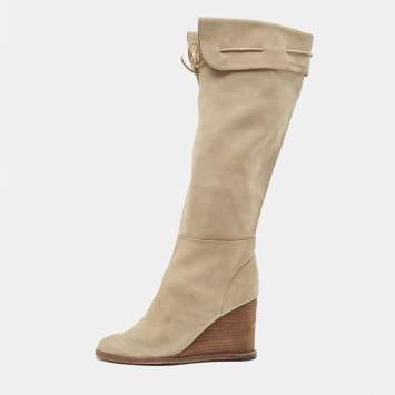 Pre Owned See by Chloe Beige Suede Knee Length Boots Size 37 