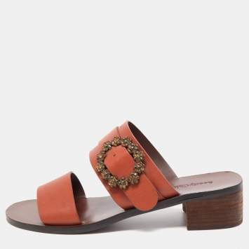 Pre Owned See by Chloe Brown Leather Buckle Detail Sandals Size 40