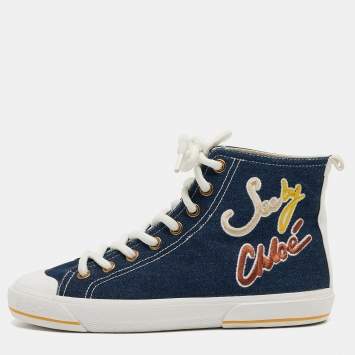 Pre Owned See by Chloé Blue Demin High Top Sneakers Size 40
