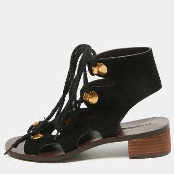 Pre Owned See by Chloe Black Suede Ankle Wrap Sandals Size 38