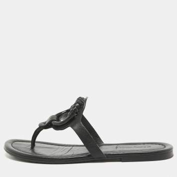 Pre Owned See by Chloe Black Leather Hana Flat Slides Size 38