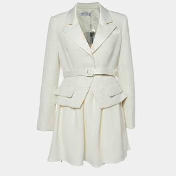 Pre Owned Self-Portrait Cream Boucle Tweed Tailored Mini Dress L