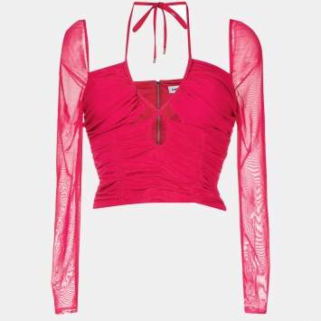 Pre Owned Self-Portrait Pink Jersey Cut-Out Ruched Top M