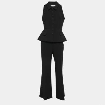 Pre Owned Self-Portrait Black Crepe Button Detail Pants Suit M