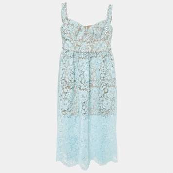 Self-Portrait Blue Cord Lace Diamante Sleeveless Midi Dress S