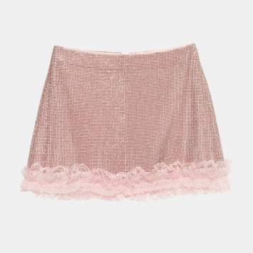 Pre Owned Self-Portrait Residency x Christopher Kane Pink Crystal Fishnet Mini Skirt S