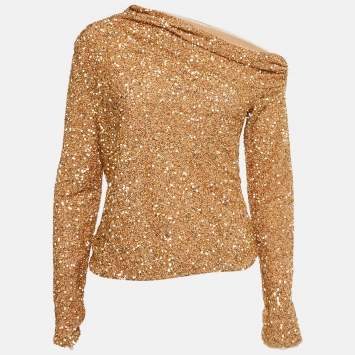 مملوكة مسبقًا Self-Portrait Gold Sequin Asymmetric Top M