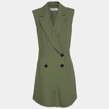 Pre Owned Self-Portrait Green Twill Double Breasted Jumpsuit S