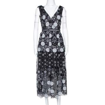 Pre Owned Self Portrait Black Starlet Deco Sequin Tiered Midi Dress S