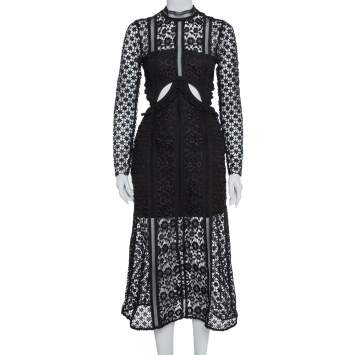 Pre Owned Self-Portrait Black Guipure Lace Payne Cutout Midi Dress S