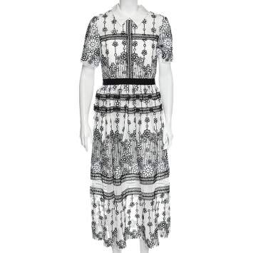 مملوكة مسبقًا Self-Portrait White Daisy Sequined Mesh Midi Dress M