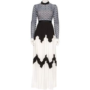 Pre Owned Self-Portrait Monochrome Sweetheart Lace Long Sleeve Maxi Dress S