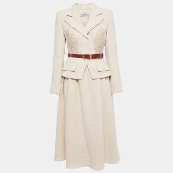 Pre Owned Self-Portrait Beige Crepe Belted Midi Dress S