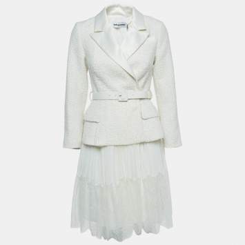 Pre Owned Self-Portrait Crem Boucle Tailored  Midi Dress S