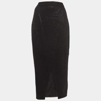 Pre Owned Self-Portrait Black Sequined Crepe Midi Skirt M