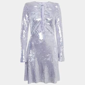 Pre Owned Self-Portrait Lilac Purple Sequin Mini Dress M