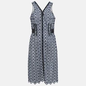 Pre Owned Self-Portrait Navy Blue Guipure Lace Midi Dress M
