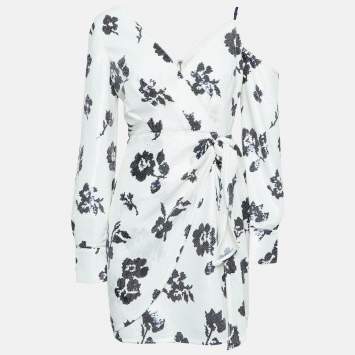 Pre Owned Self-Portrait White Floral Sequin One-Shoulder Mini Dress M