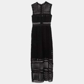 Pre Owned Self-Portrait Black Guipure Lace Sleeveless Midi Dress S