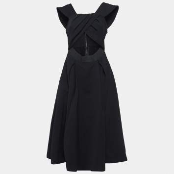 Pre Owned Self Portrait Black Crepe Cut-Out Ayelette Midi Dress L