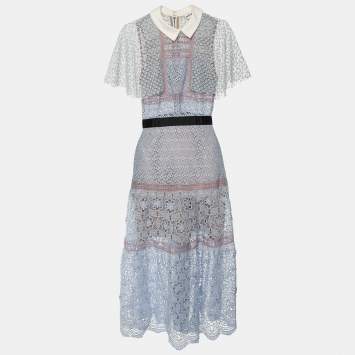 Pre Owned Self-Portrait Light Blue Lace Maxi Dress S