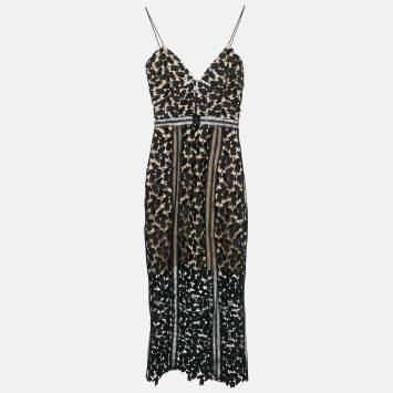 Pre Owned Self-Portrait Black Guipure Lace Sleeveless Midi Dress XS