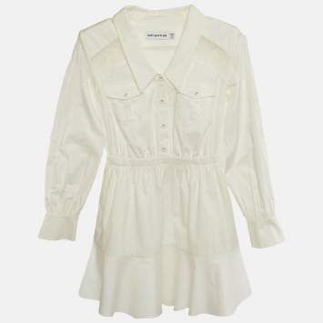 Pre Owned Self-Portrait White Cotton Lace Panel Detail Mini Dress S
