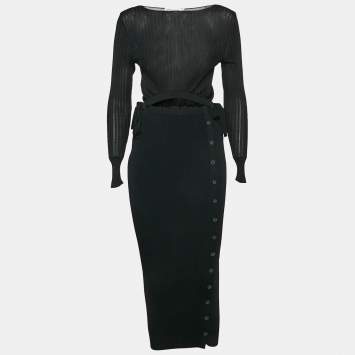 Pre Owned Self-Portrait Black Rib Knit Cut-Out Detail Bodycon Midi Dress S
