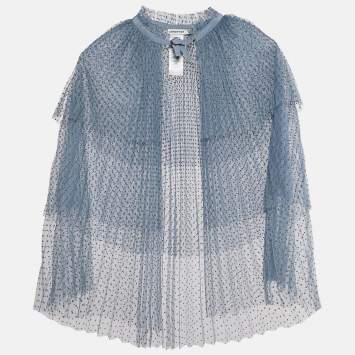 Pre Owned Self-Portrait Blue Dot Mesh Cape S/M